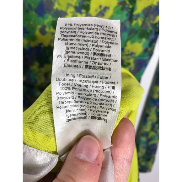 GANNI Ruched Mesh Dress Sulphur Spring Green Yellow Floral Midi 38 Wedding Guest - Picture 10 of 14